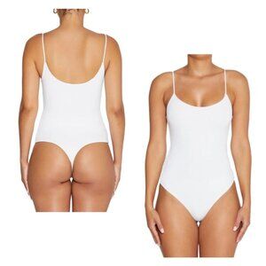 NWT Naked Wardrobe White Spaghetti Strap Bodysuit With Snap Closure Size M